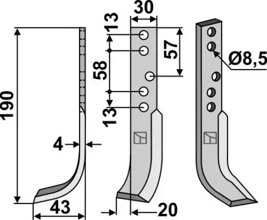 Fräsmesser 190x30mm, links
